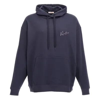 Valentino Garavani-Valentino Logo Embroidery Hoodie Felpe Blu-Uomo