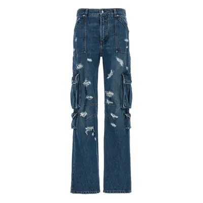 Dolce & Gabbana-Used Effect Cargo Jeans Blu-Donna