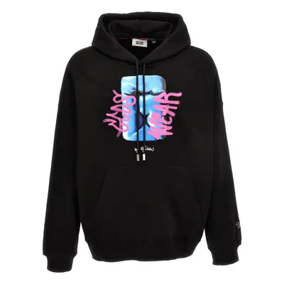 Gcds-Logo Print Hoodie Felpe Nero-Uomo