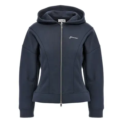 Ganni-Logo Embroidery Hoodie Felpe Blu-Donna