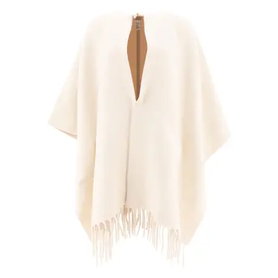 Brunello Cucinelli-Wool And Cashmere Double Knit Poncho Coats Beige-Donna