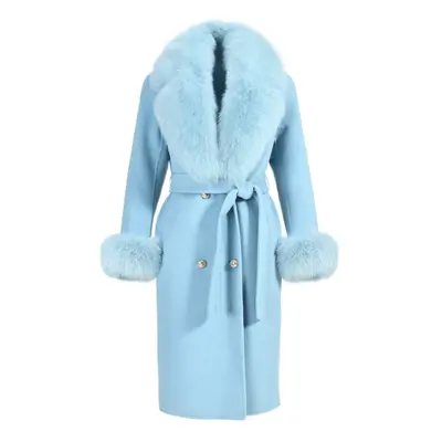 Wanan Touch-Cappotto Chic Azzurro in Misto Cachemire-Donna -Azzurro