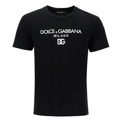 Dolce & Gabbana-T Shirt Con Ricamo Dg E Stampa Logo Lettering-Uomo