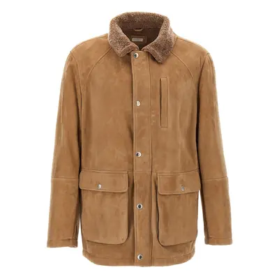 Brunello Cucinelli-Single-Breasted Sheepskin Jacket Giacche Beige-Uomo