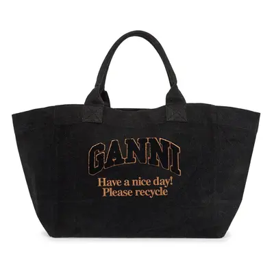 Ganni-Borsa Tote Con Logo In Denim-Donna