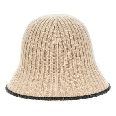 Brunello Cucinelli-Ribbed Knit Bucket Hat Cappelli Beige-Donna