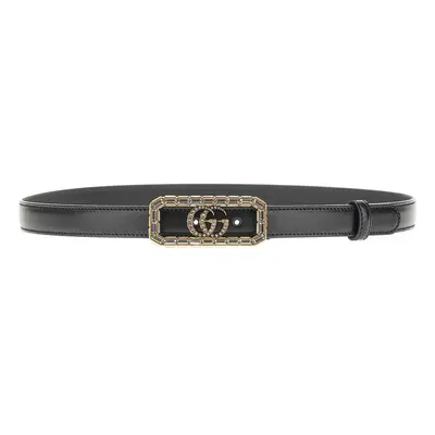 GUCCI Leather belt with Crystal Double G buckle Woman 75