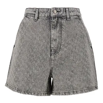 Shorts in denim con motivo logo in strass