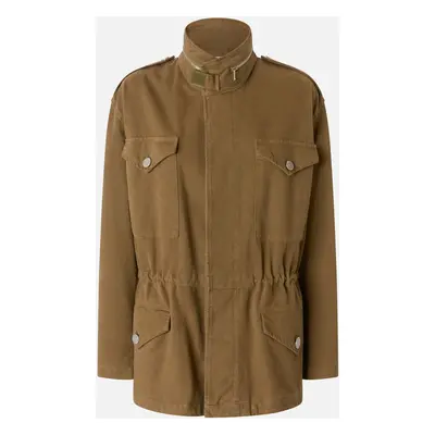 Pinko, Giacca overshirt utility in cotone, Verde oliva scuro, XXS