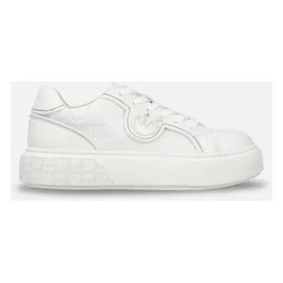 Pinko, Scarpe sneakers platform con dettaglio Monogram, Bianco latte, 35