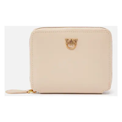 Pinko, Portafoglio quadrato zip-around in pelle, Beige-grigio fumo-antique gold, U