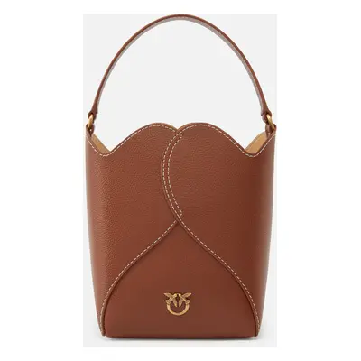 Pinko, Mini borsa secchiello Heart in pelle con tracolla, Cuoio-antique gold, U