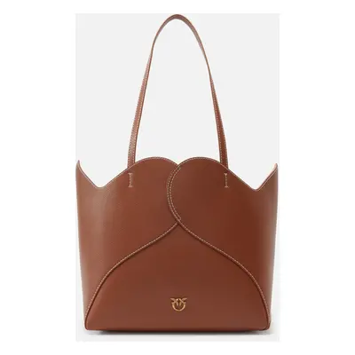 Pinko, Borsa shopper grande Heart in pelle, Cuoio-antique gold, U