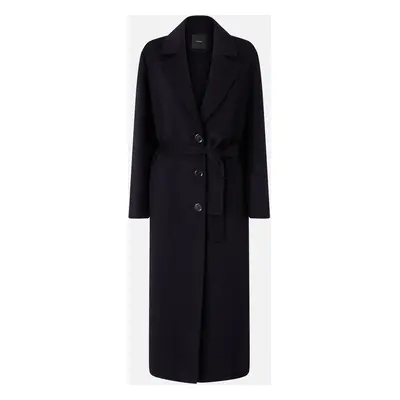 Pinko, Cappotto lungo con cintura in panno doppio, Blu marino cupo, 40