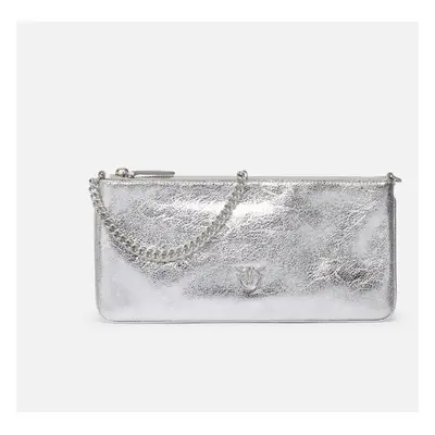 Pinko, Borsetta pochette in pelle laminata con tracolla, Argento-brushed silver, U