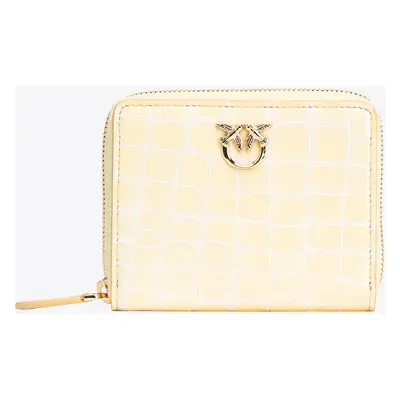 Pinko, Portafoglio quadrato zip around cocco lucido PINKO Galleria, Fieno-light gold, U