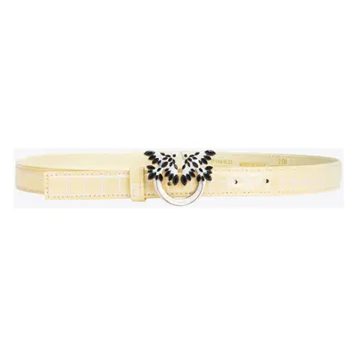 Pinko, Cintura sottile fibbia Love Birds cocco lucido 2cm PINKO Galleria, Fieno-light gold, S