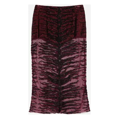 Pinko, Gonna pencil ricamata con paillettes zebra, Bordeaux/nero, 36