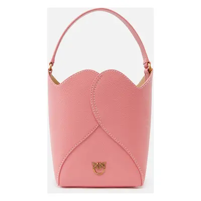 Pinko, Mini borsa secchiello Heart in pelle con tracolla, Fiore di pesco-antique gold, U