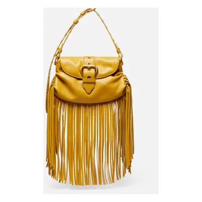 Pinko, Mini borsa a spalla Jolene con lunghe frange, Giallo cina-antique gold, U