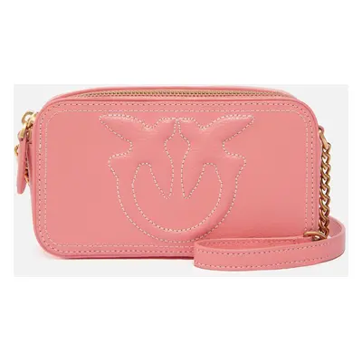 Pinko, Piccola borsa a tracolla con logo Love Birds in rilievo, Fiore di pesco-antique gold, U