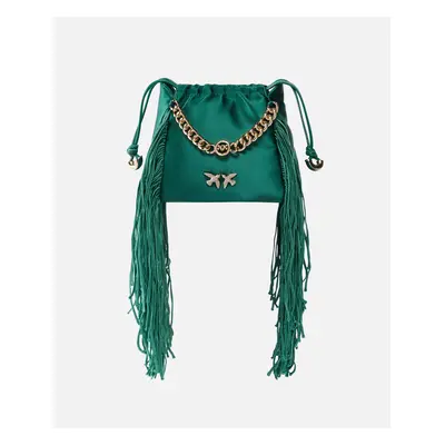 Pinko, Mini borsa pochette in satin con frange, Verde bottiglia scuro-oro, U