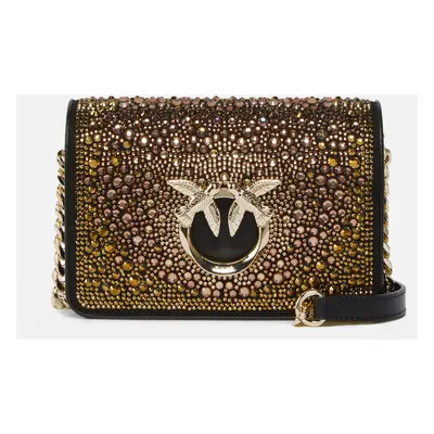 Pinko, Mini Love Bag Click full strass PINKO Galleria, Nero-light gold, U