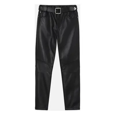 Pinko, Pantaloni lunghi in nappa con cintura, Nero limousine, 36