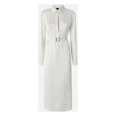 Pinko, Abito chemisier in satin jacquard, Bianco latte, 36