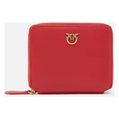 Pinko, Portafoglio quadrato zip-around in pelle, Rosso-antique gold, U