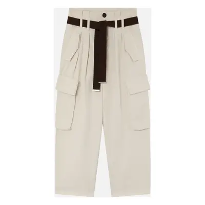 Pinko, Pantaloni cargo oversize con cintura, Bianco latte, 36