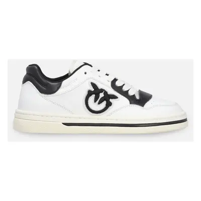 Pinko, Scarpe sneakers bicolore con ricamo logato, Bianco/nero, 40