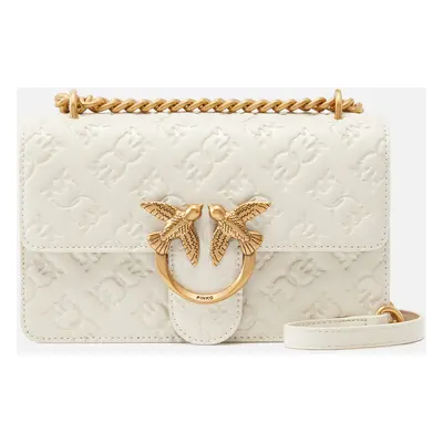 Pinko, Mini borsa a tracolla Love Bag con logo imprimè, Bianco+banco-antique gold, U