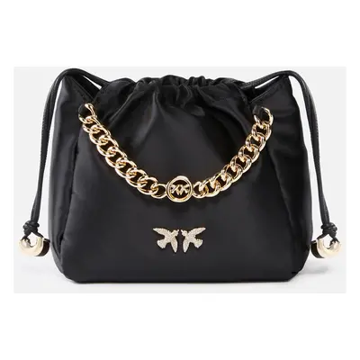 Pinko, Mini borsa pochette in satin con catena, Black-gold, U