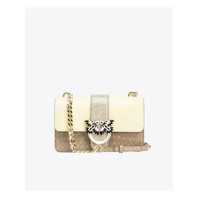 Pinko, Mini Love Bag One cocco lucido bicolore PINKO Galleria, Fieno-light gold, U