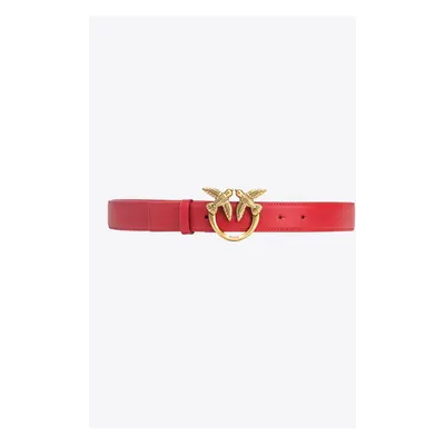 Pinko, Cintura Love Birds in pelle 3cm, Rosso-antique gold, XS