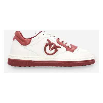 Pinko, Scarpe sneakers bicolore con ricamo logato, Milk/bordeaux, 35