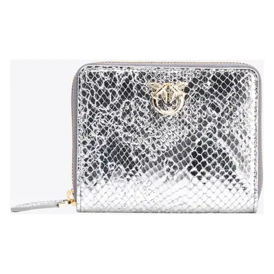 Pinko, PINKO Galleria square zip-around wallet in punched reptile skin, Argento-light gold, U