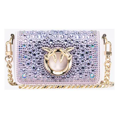 Pinko, Pochette strass Micro Love Bag con tracollina rimovibile, Sfum. orchidea-light gold, U