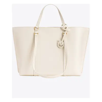 Pinko, Borsa Shopper grande in pelle bottalata, Bianco+banco-antique gold, U