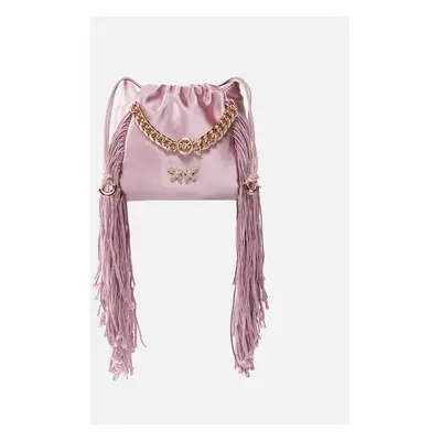 Pinko, Mini borsa pochette in satin con frange, Rosa antico-oro, U