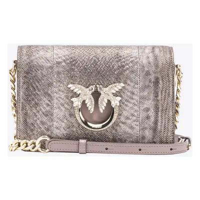 Pinko, Borsa a tracolla Mini Click in rettile glitter PINKO Galleria, Beige - ferro-light gold, 