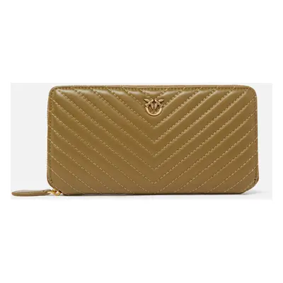 Pinko, Portafoglio zip-around in nappa chevron, Piantagione-antique gold, U