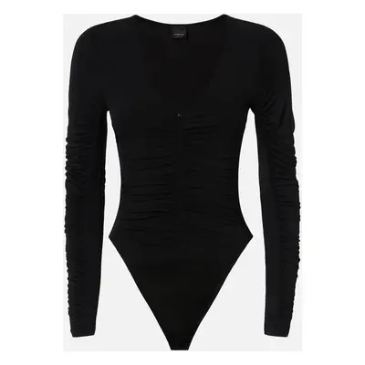 Pinko, Body arricciato con maniche lunghe, Nero limousine, XS