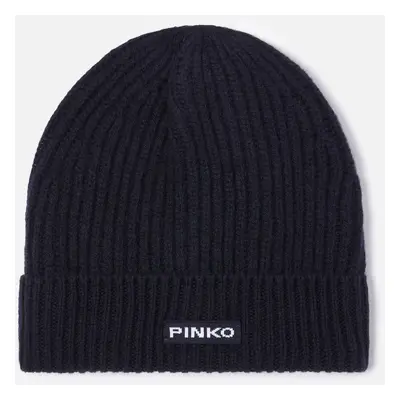 Pinko, Cappello in lana a costine con logo, Blu marino cupo, U