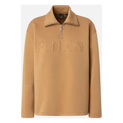 Pinko, Felpa collo alto con zip e ricamo logo, Bronzo - caldo, XXS