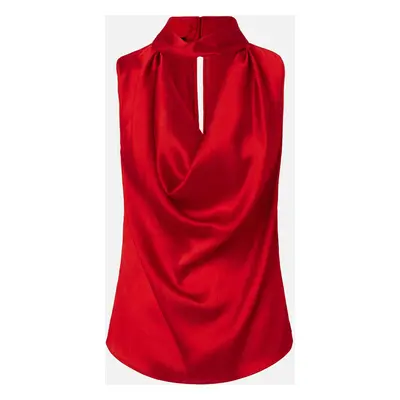 Pinko, Top drappeggiato in satin increspato, Rosso salsa, XS