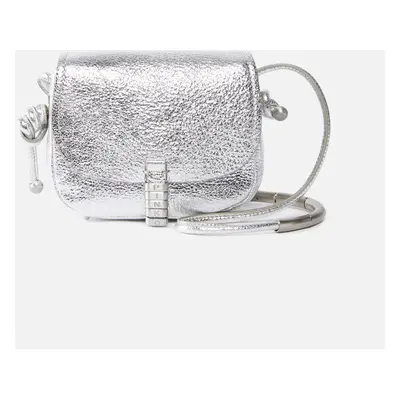 Pinko, Borsa micro a tracolla Saddle Bag in pelle laminata, Argento-brushed silver, U