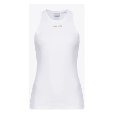 Pinko, Top logato a costine, Bianco brill., XS