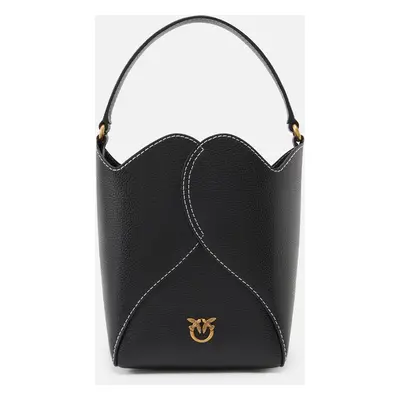 Pinko, Mini borsa secchiello Heart in pelle con tracolla, Nero-antique gold, U